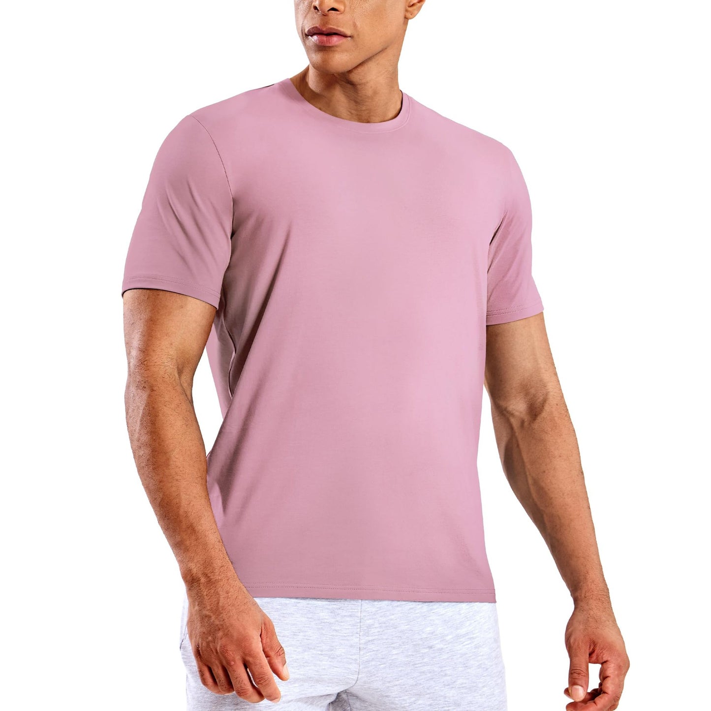 Mens T Shirts Short Sleeve Crew Neck Cotton T-Shirts Casual Ultra Soft Tshirt Tops Classic Basic Tees, Breathable, Dusty Pink, L - Medaid International