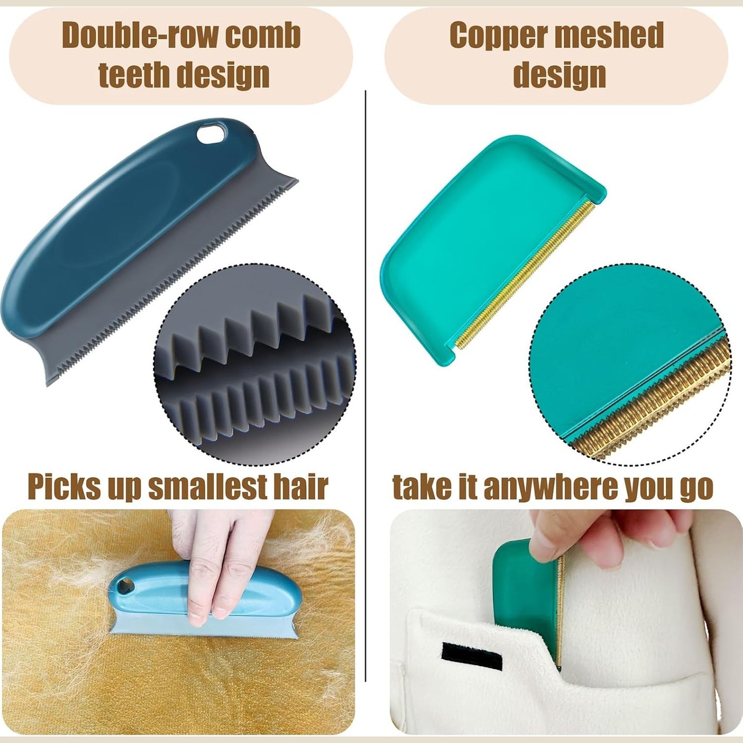 Pet Hair Remover - 4 Pack Dog Cat Hair Remover for Couch Furnitures, Reusable Lint Remover Shaver Portable Carpet Rake Scraper Brush for Blanket,Clothing, Pet Towers, Car Upholstery Blue