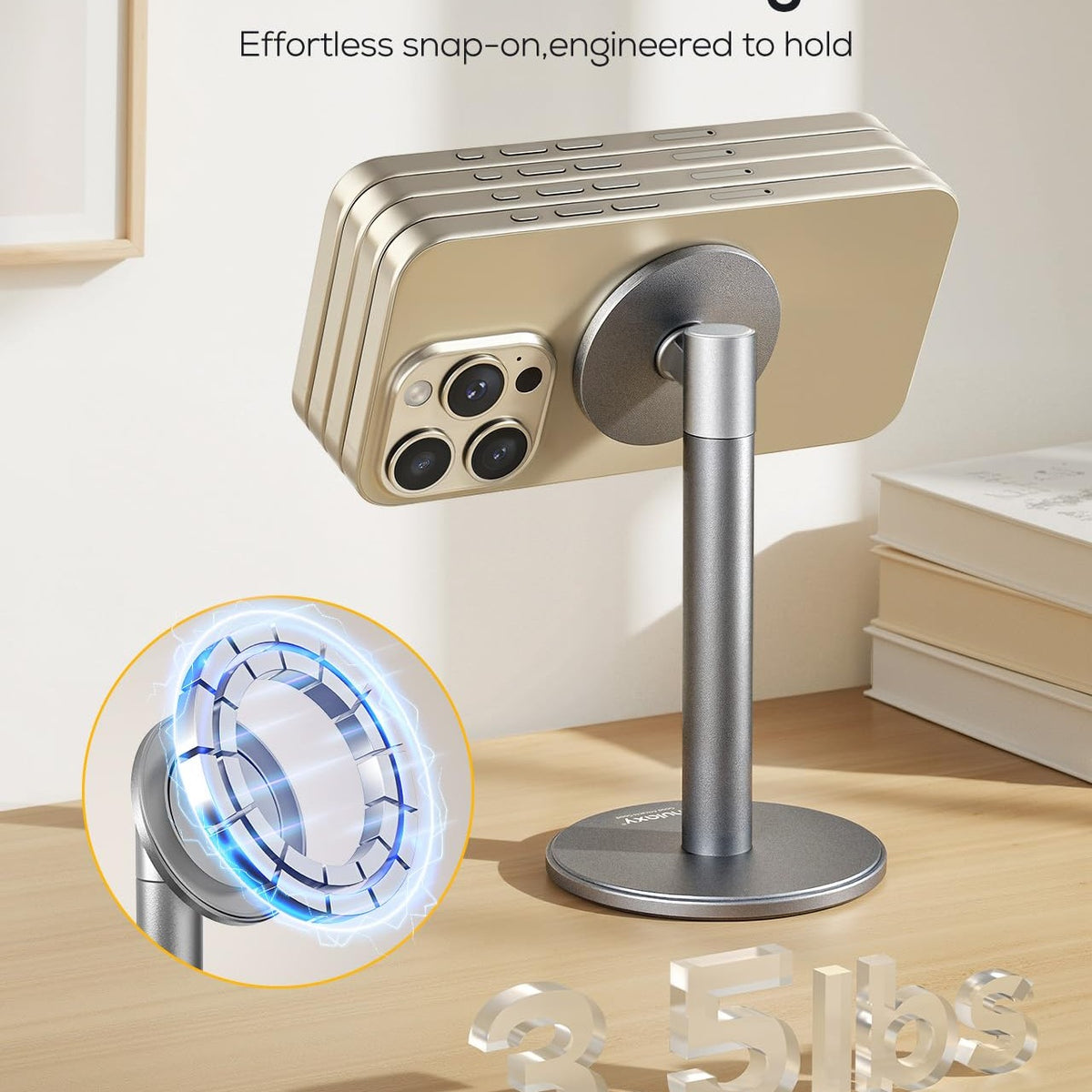 Nulaxy Magnetic Full Aluminum Cell Phone Stand for MagSafe with Metal Ring, 360 Rotating Phone Stand for Desk, Office Desk Accessories, Adjustable Phone Holder Compatible with All Phones, Gray - Medaid International