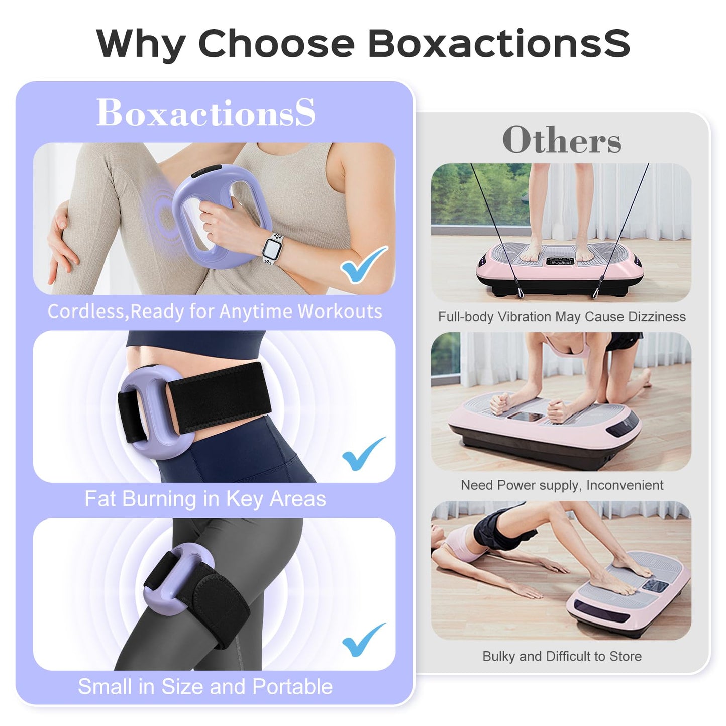 BoxactionsS Vibration Plate for Lymphatic Drainage & Weight Loss - Portable Cordless Handheld Massager with 8 Levels, Mini Full-Body Fascia Ring with Belt - Gift for Women (Purple)