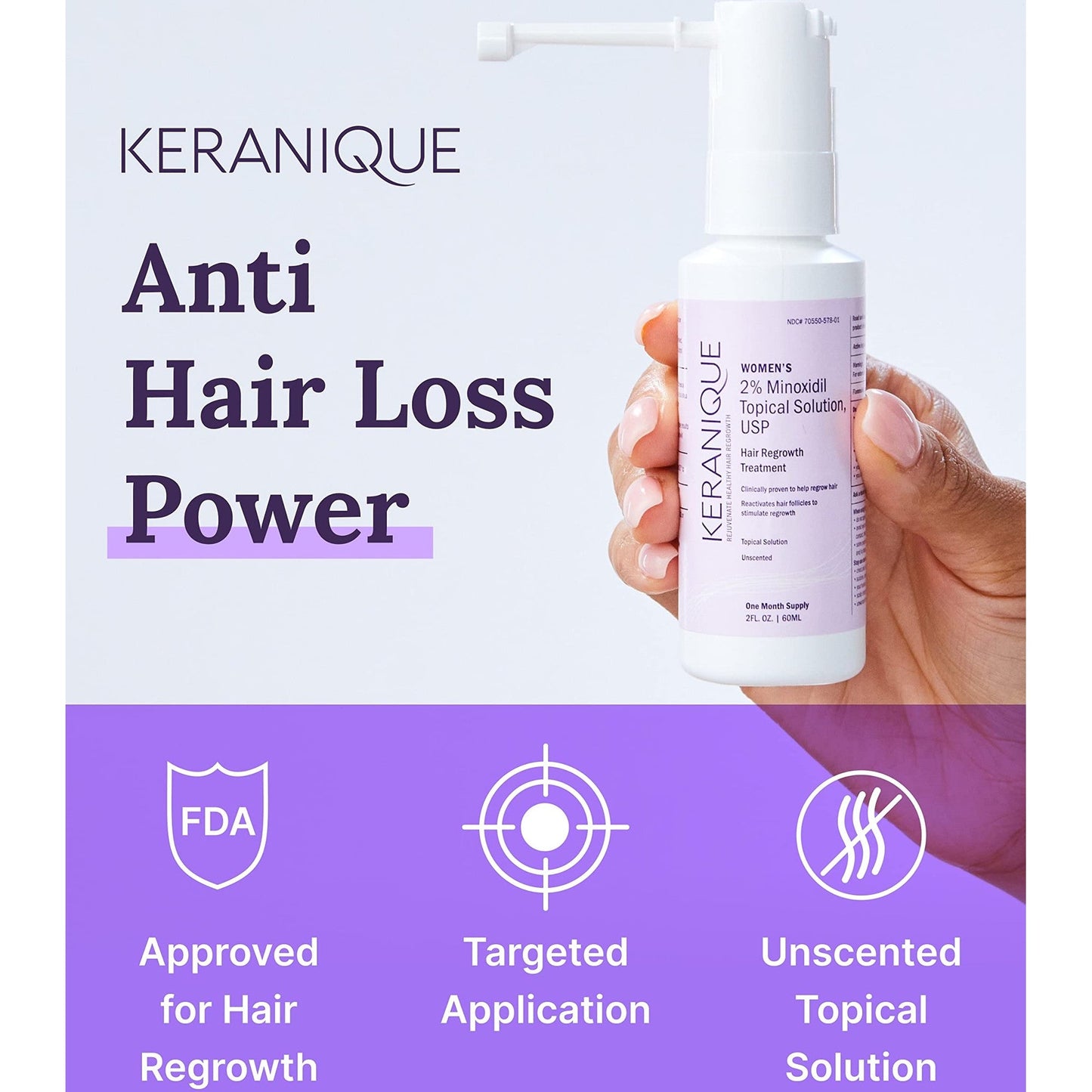 Keranique Hair Regrowth Treatment for Women - 2% Minoxidil for Hair Growth & Thickening - Topical Solution Scalp Treatment for Hair Loss & Thinning w/ Precision Spray Applicator - 2 Fl Oz - Medaid International