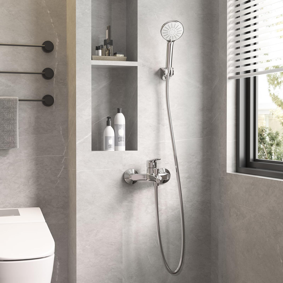 JOMOO Bath Shower Mixer and Shower Head Set, Single Lever Bathroom Sink Taps with Shower Head Kit, Wall Mounted Shower Faucet Shower Mixer Valve Control Switch Bath Tap, Chrome