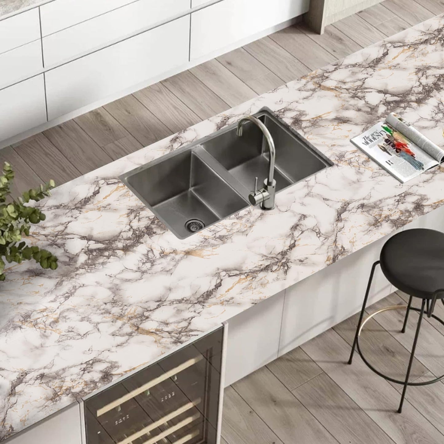Decoroom 17.71"x118" Marble Contact Paper for Countertops, Glossy Peel and Stick Countertops, Granite Marble Wallpaper for Kitchen and Bathroom Cabinets Vinyl Film Self Adhesive Removable - Medaid International