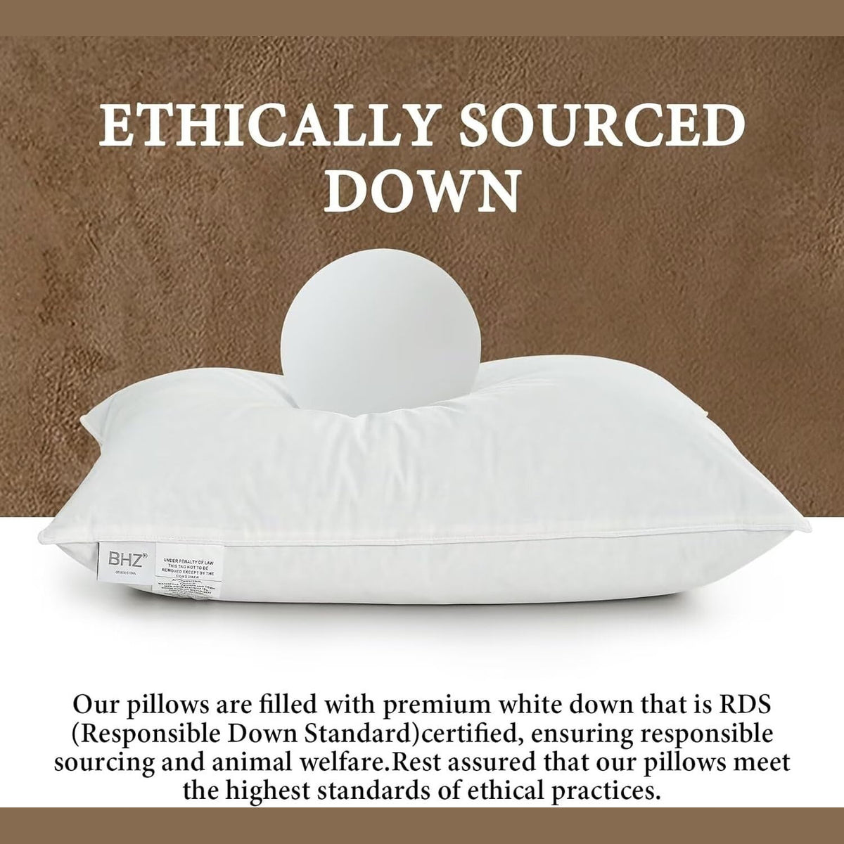 BHZ Goose Down Feather Pillows Queen Size - Hotel Collection Bed Pillows for Sleeping Soft Pillow for Side and Back Sleepers with 100% Cotton Fabric - Medaid International