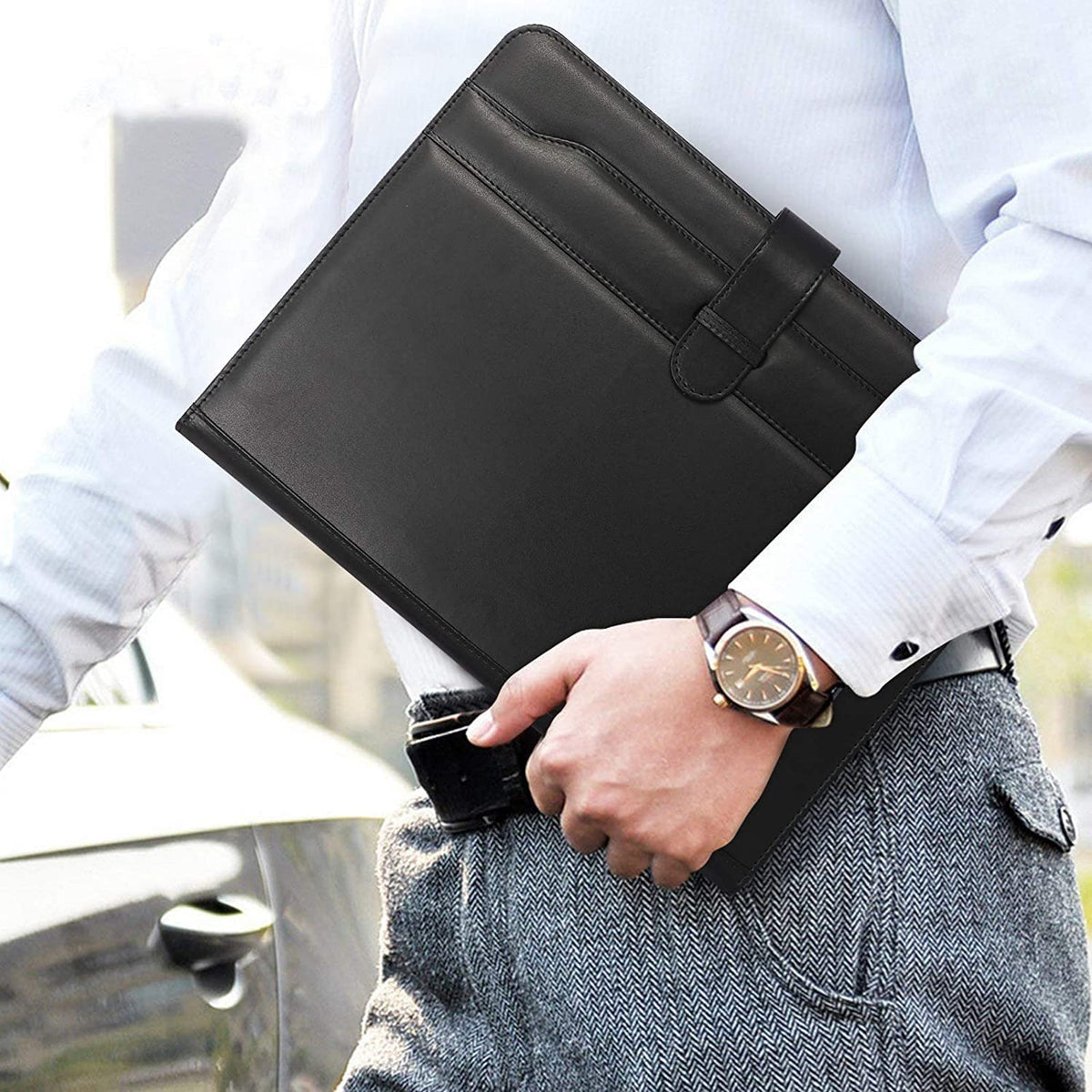 TERRIFI Portfolio Folder PU Leather Multifunctional Business Document Organizer Card Storage Letter Size Clipboard with Legal Pad for Interview Conference Presentation Paperwork Black