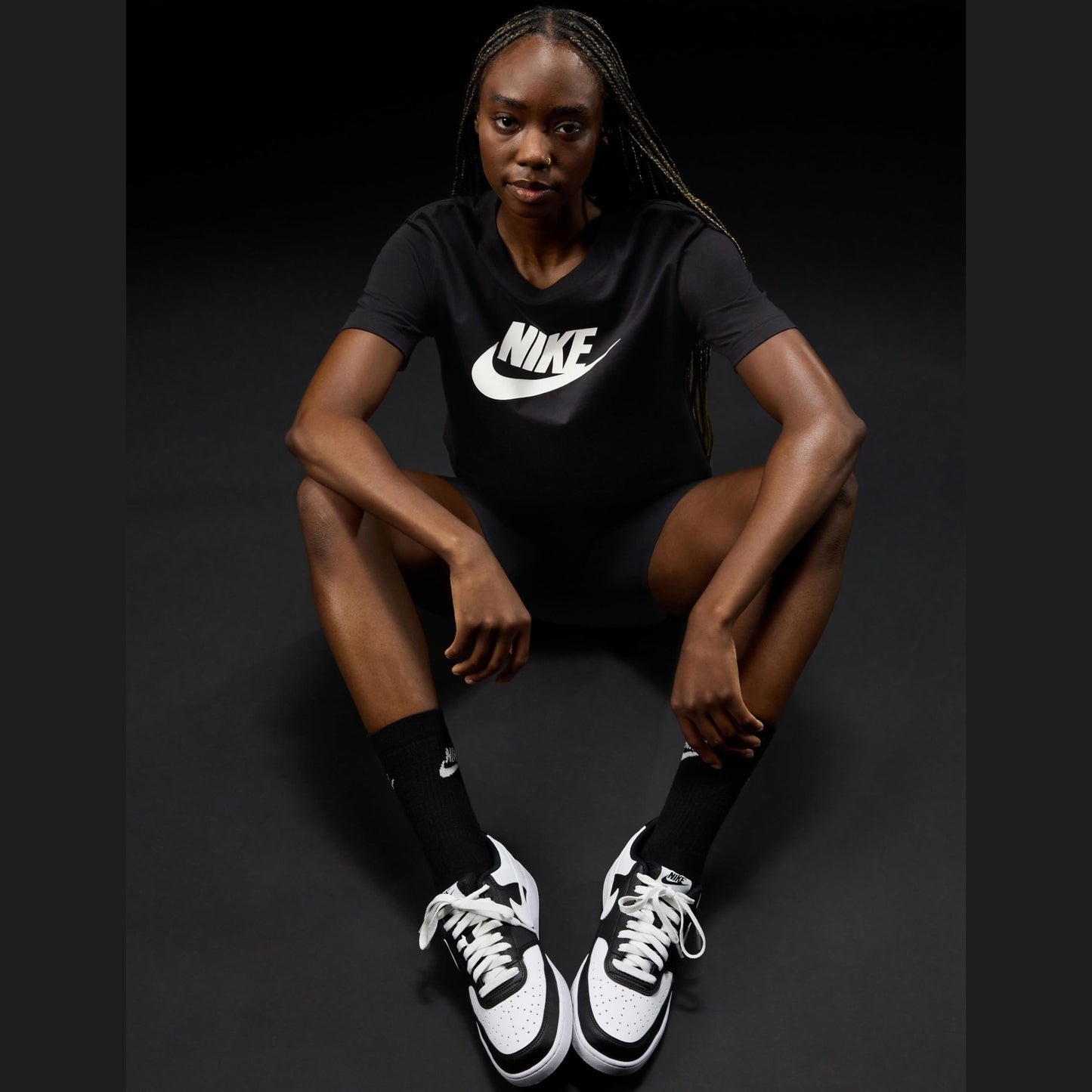Nike Women's Sportswear Essential Cropped Logo T-Shirt, Black/White, Large - Medaid International