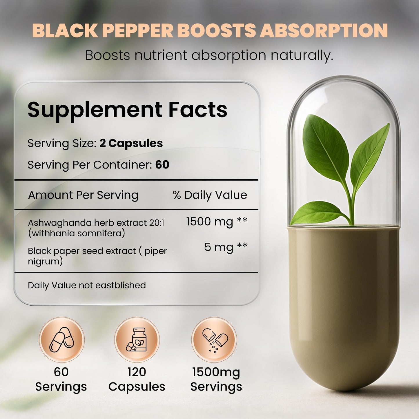 HERVIVA Ashwagandha Capsules 1500mg per Serving - Medaid International