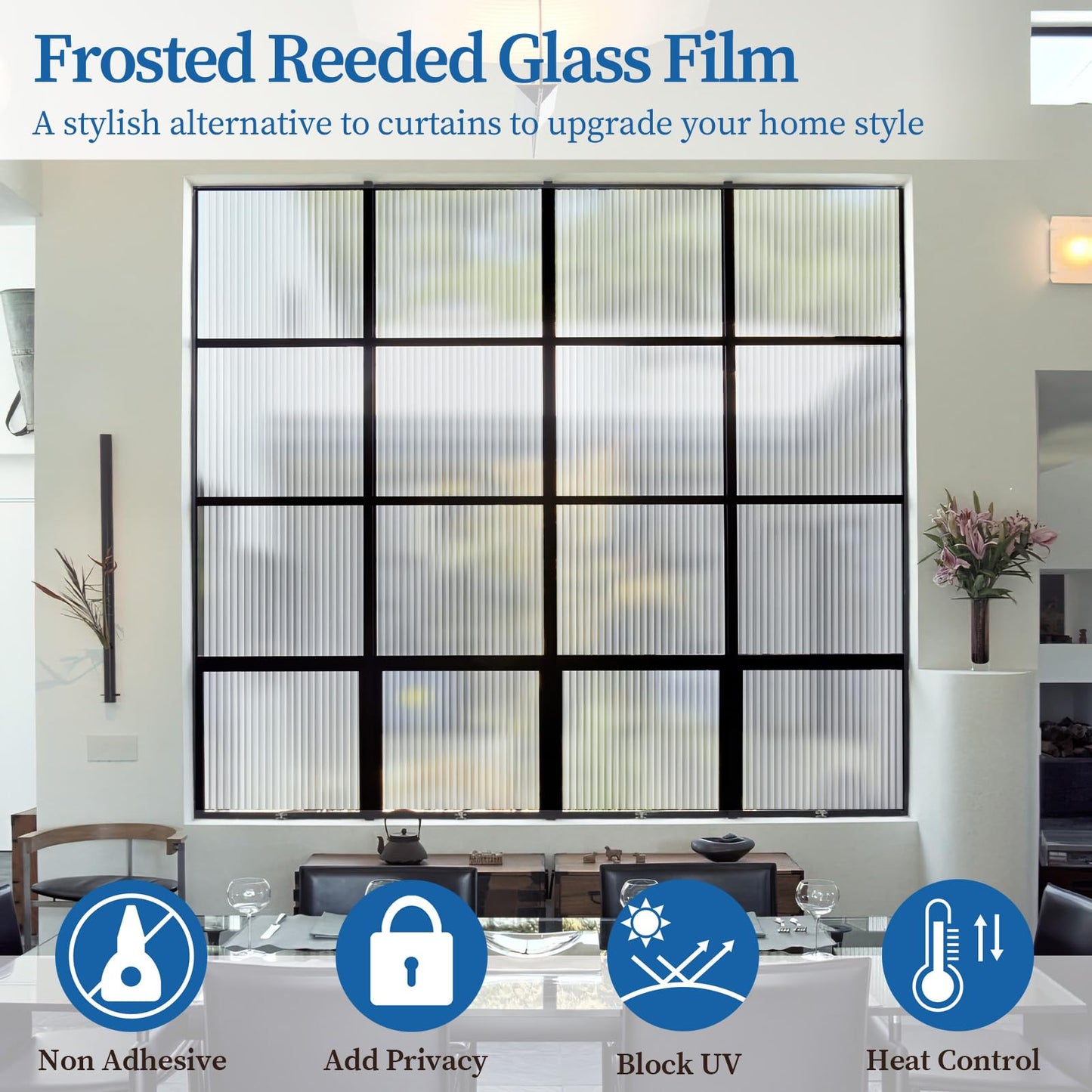FEOMOS Reeded Glass Film, Window Privacy Film, 3D Glass Decals Film, Decorative Film for Window Door Cabinet Non Adhesive Anti UV 17.7 x 78.7 inches - Medaid International