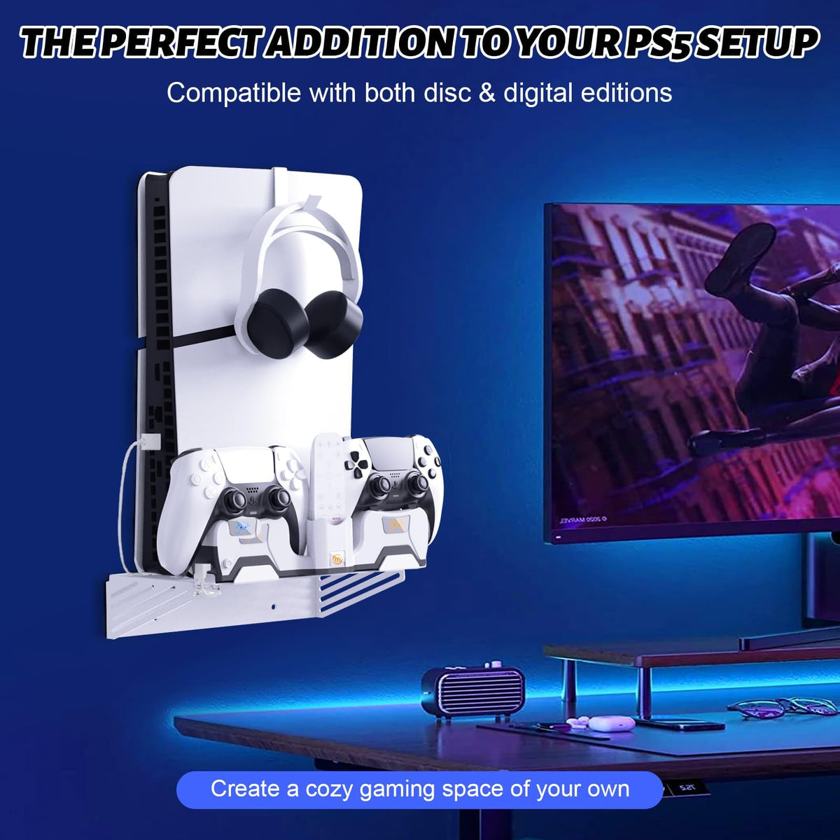 TERRIFI PS5 Wall Mount Kit with Charging Station, PS5 Wall Stand Compatible with PS5 & PS5 Slim (Disc & Digital) Fast Charging PS5 Controller Wall Mount Charger for PS5 Controlle/Edge Controller