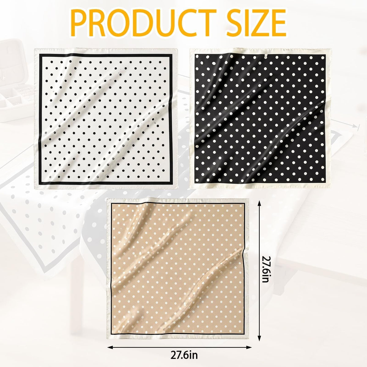 TERRIFI Polka Dot Print Head Scarf for Women, 3 Pcs Satin Square Scarf, Multipurpose Fashion Accessory, Silk Feel Scarves for Hair Wrapping, Neck Scarf, Shawl Wrap & Fashion Styling, 27"