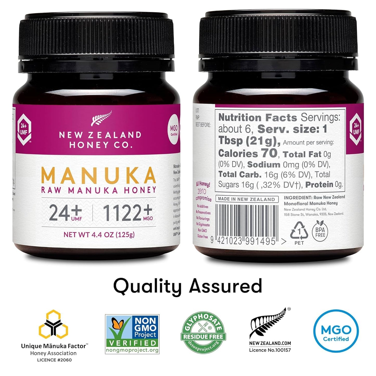New Zealand Honey Co. Raw Manuka Honey UMF 24+ / MGO 1122+ | 4.4oz | 125g | Medical Grade Raw Honey - Medaid International