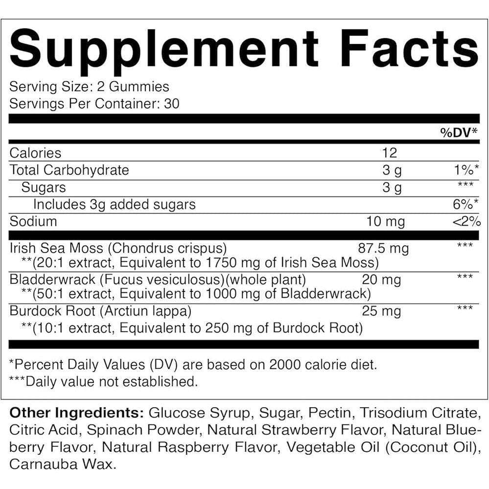 Vitamatic Vegan Sea Moss Gummies – Natural Raspberry, 3,000 mg – 60 Gummies