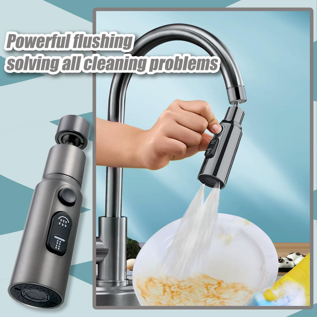 Kitchen Tap Spray Head Faucet Extender Aerator, 360° Swivel Sink Faucet Attachment with 3 Function Modes, Universal Adapter for Kitchen and Bathroom