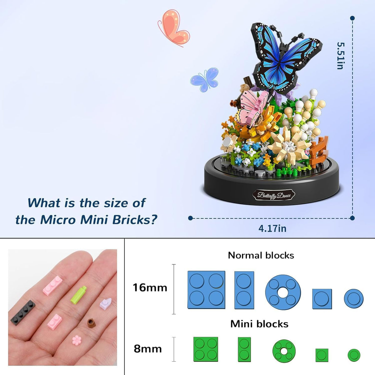 KASTWAVE Flower Bouquet Building Kit for Adults, 530 PCS Animals Flowers Botanical Collection Mini Building Blocks Set, Valentine's Day for Her Mom Women Wife Girlfriend (Butterfly)
