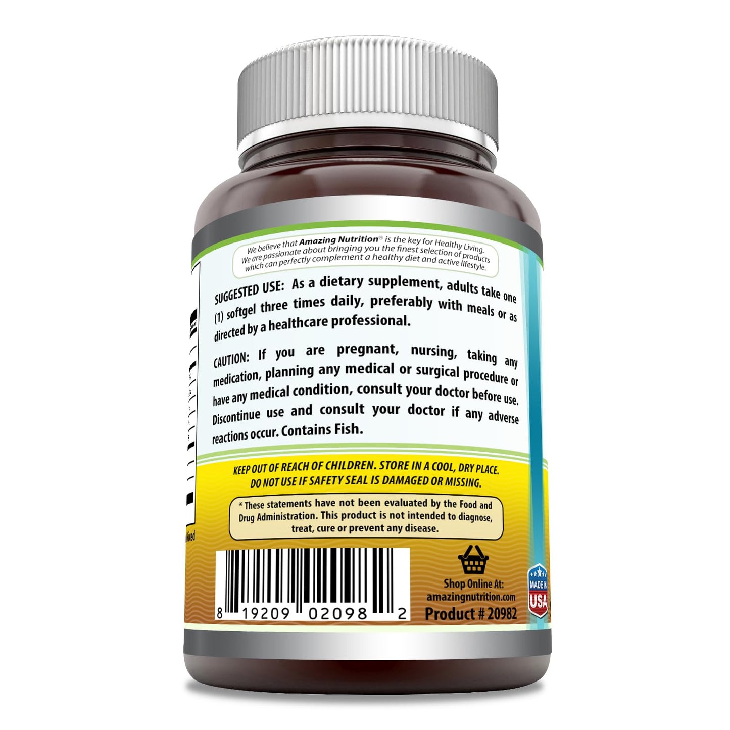 Amazing Omega Fish Oil 1000 mg Softgels Supplement | Omega-3, 180 mg EPA. 120 mg DHA | High Potency (200 Count) - Medaid International