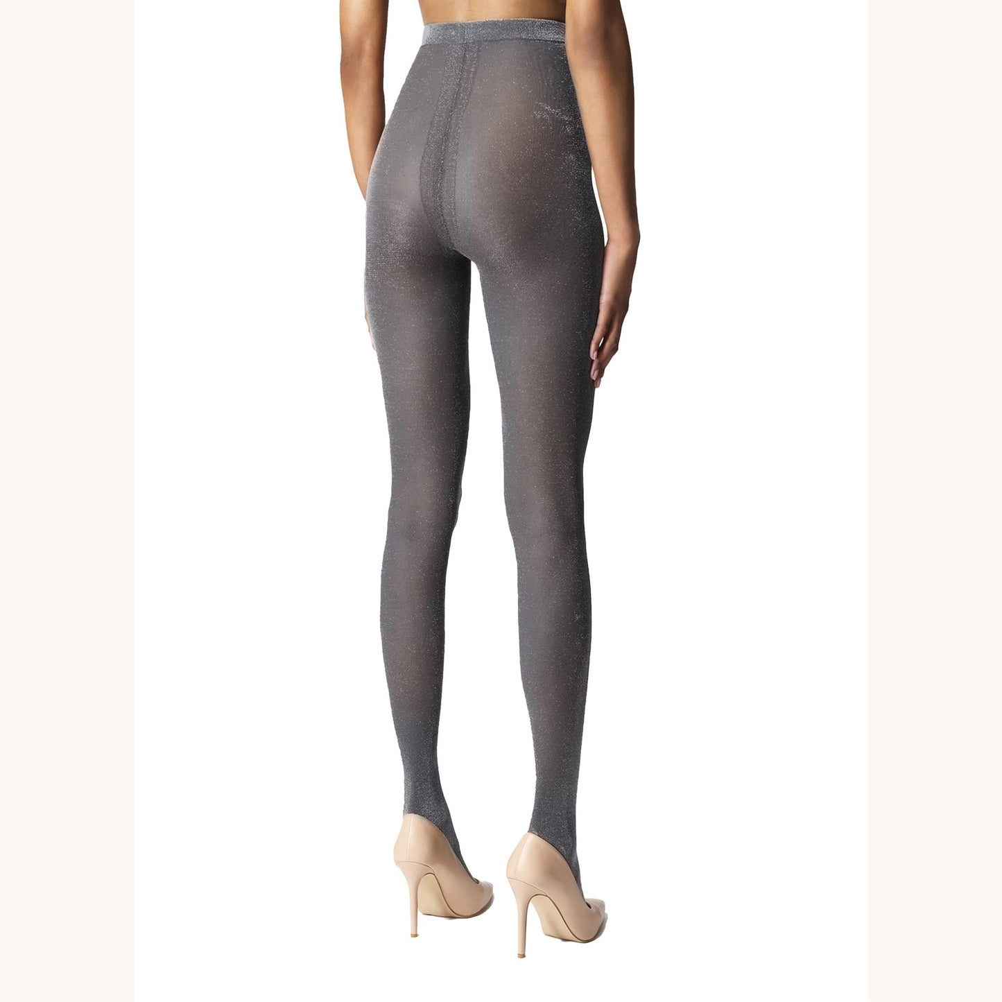 Wolford Shimmer Tights For Women Luxurious Soft Shiny Pantyhose with Extra-Fine Metallic Yarn Comfortable Knitted Waistband black/silver lurex Large - Medaid International
