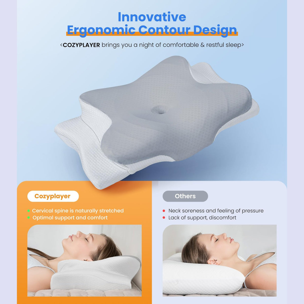 Ultra Pain Relief Cooling Pillow for Neck Support, Adjustable Cervical Pillow Cozy Sleeping, Odorless Ergonomic Contour Memory Foam Pillows, Orthopedic Bed Pillow for Side Back Stomach Sleeper - Medaid International