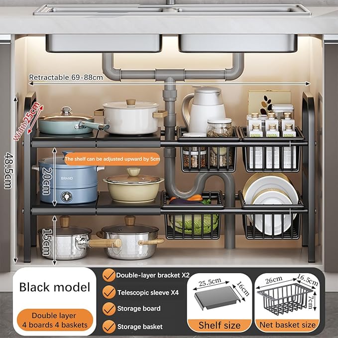 Under Sink Organizer, 2 Tier Bathroom Organizer