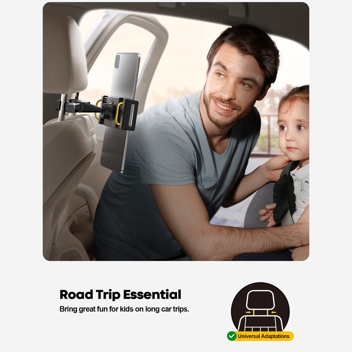 Lamicall Car Tablet Headrest Holder - Car Back Seat Headrest Tablet Mount Stand for Kids, Road Trip Essentials, Compatible with 2024 iPad Pro 11/13", Air Mini, Galaxy Tab, 4.7-13" Devices, Black - Medaid International