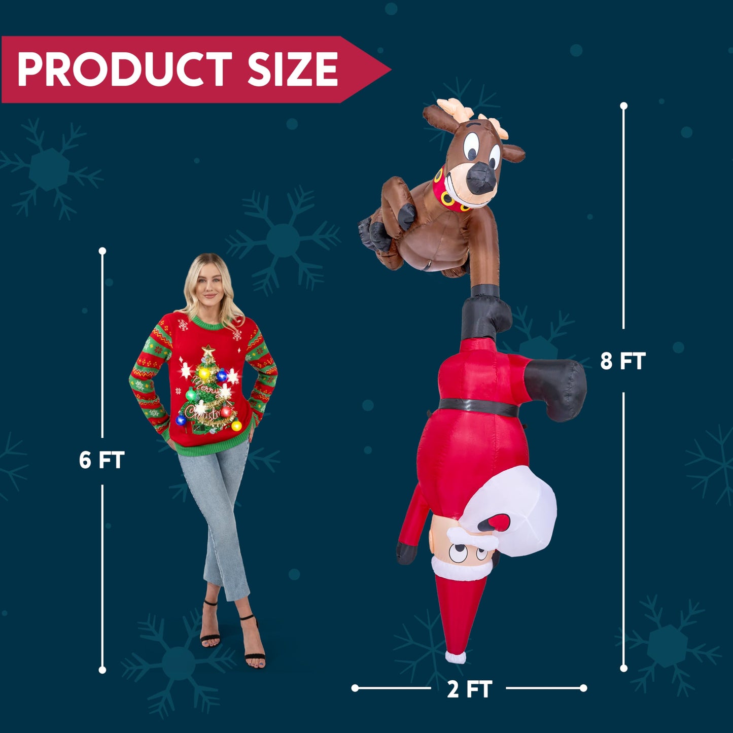 Joiedomi 8 FT Hanging Christmas Inflatables Decoration, Christmas Inflatable Reindeer and Climbing Santa, Blow Up Santa with Build-in LED for Xmas Party Indoor, Outdoor, Yard, Garden, Lawn Decor - Medaid International