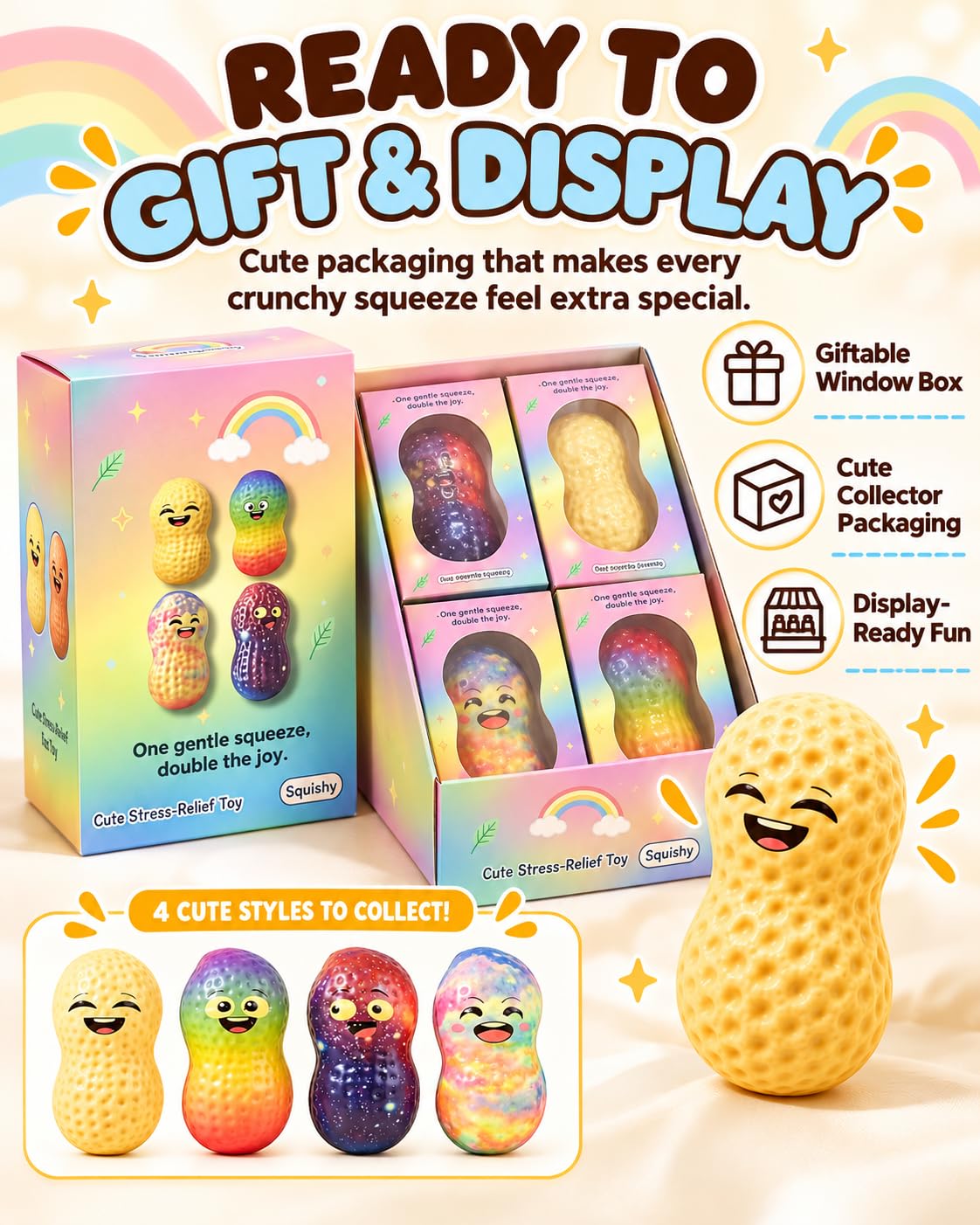 Peanut Stress-Relief Toys, Crunchy Peanut Squishy Sensory Fidget Toy