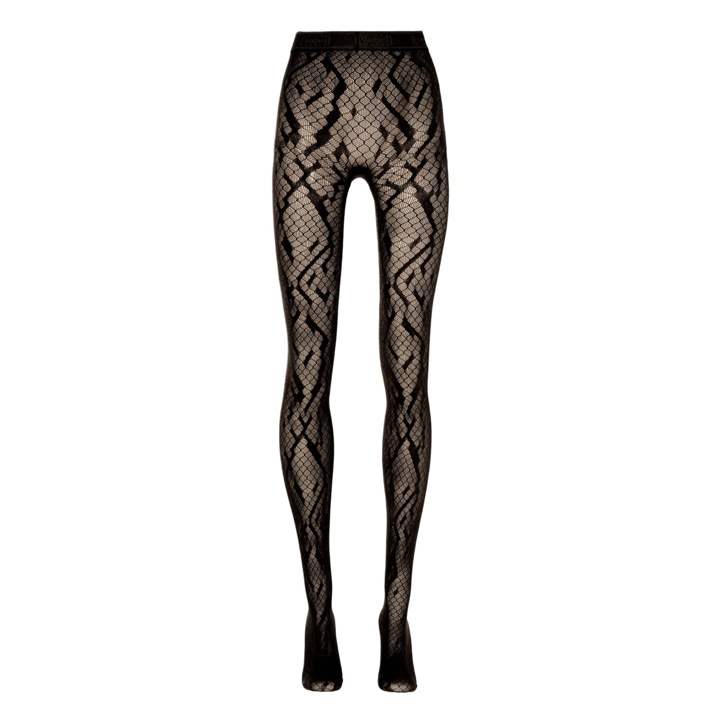 Wolford Python Net Tights for Women Seamless Warp Knit Fishnet Pantyhose with Exotic Snakeskin Design Logo Elastic Waistband Black Large - Medaid International