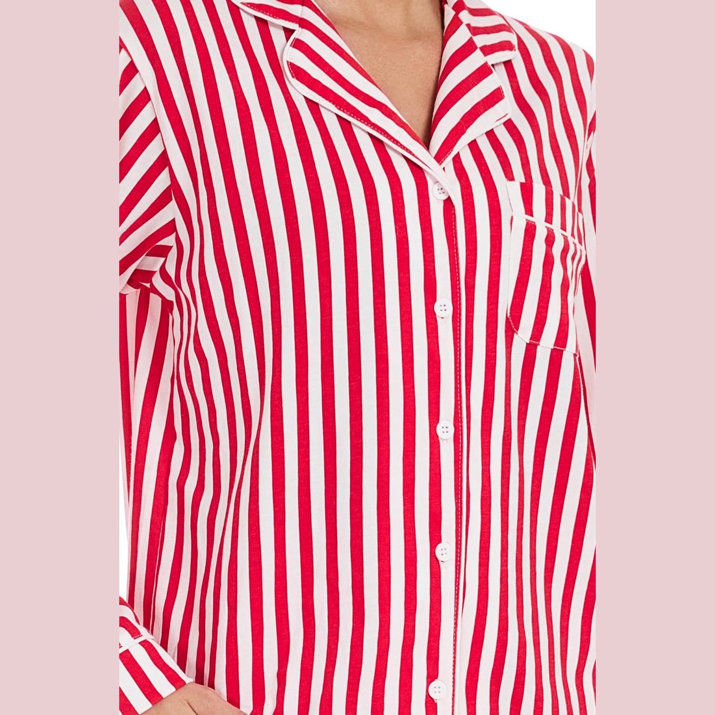 LUBOT Christmas Pajamas for Women 100% Cotton Pajama Set 2 Piece Soft Button Down Xmas Printed PJ Set Long Sleeve Sleepwear Loungewear (Red Stripe, L) - Medaid International
