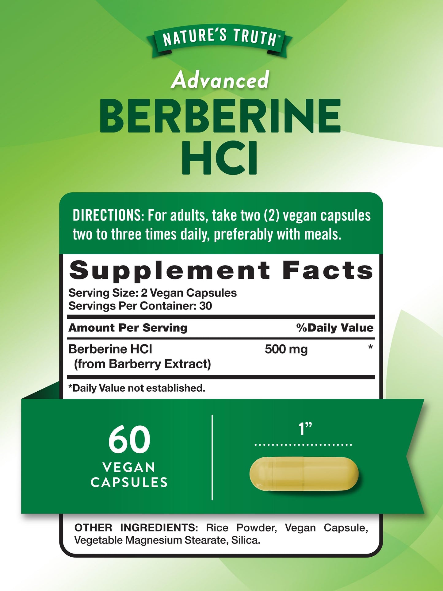 Nature's Truth Berberine HCl 500mg | 60 Capsules | from Barberry Extract | Vegan, Non-GMO, and Gluten Free Supplement - Medaid International