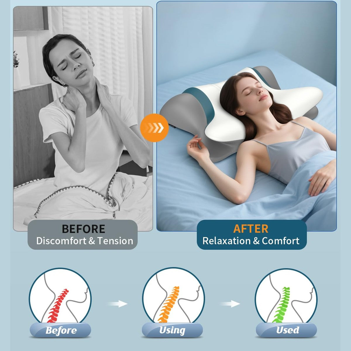 Cervical Neck Pillow for Pain Relief - Ergonomic Side Sleeper for Sleeping, Cooling Memory Foam Pillows for Neck Support, Contour Orthopedic Bed Pillow for Back Stomach Sleepers - Medaid International
