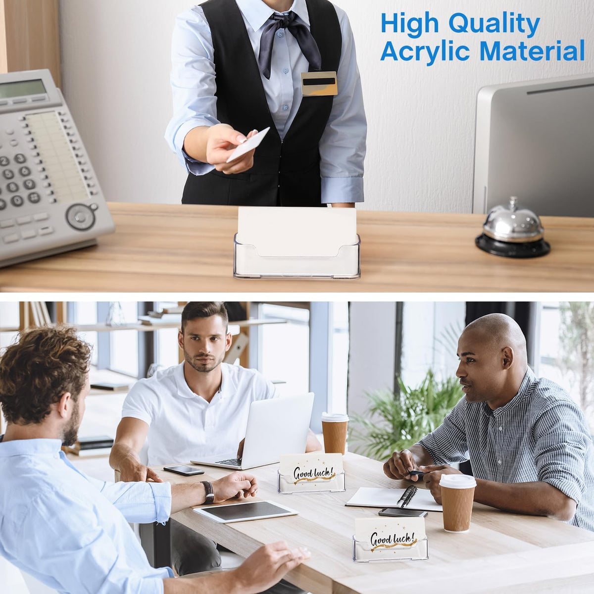 8 Pack Clear Acrylic Business Card Holders for Desk, Professional Business Card Display Stand, Multi-Functional Desktop Organizer and Label Stand for Home and Office Accessories
