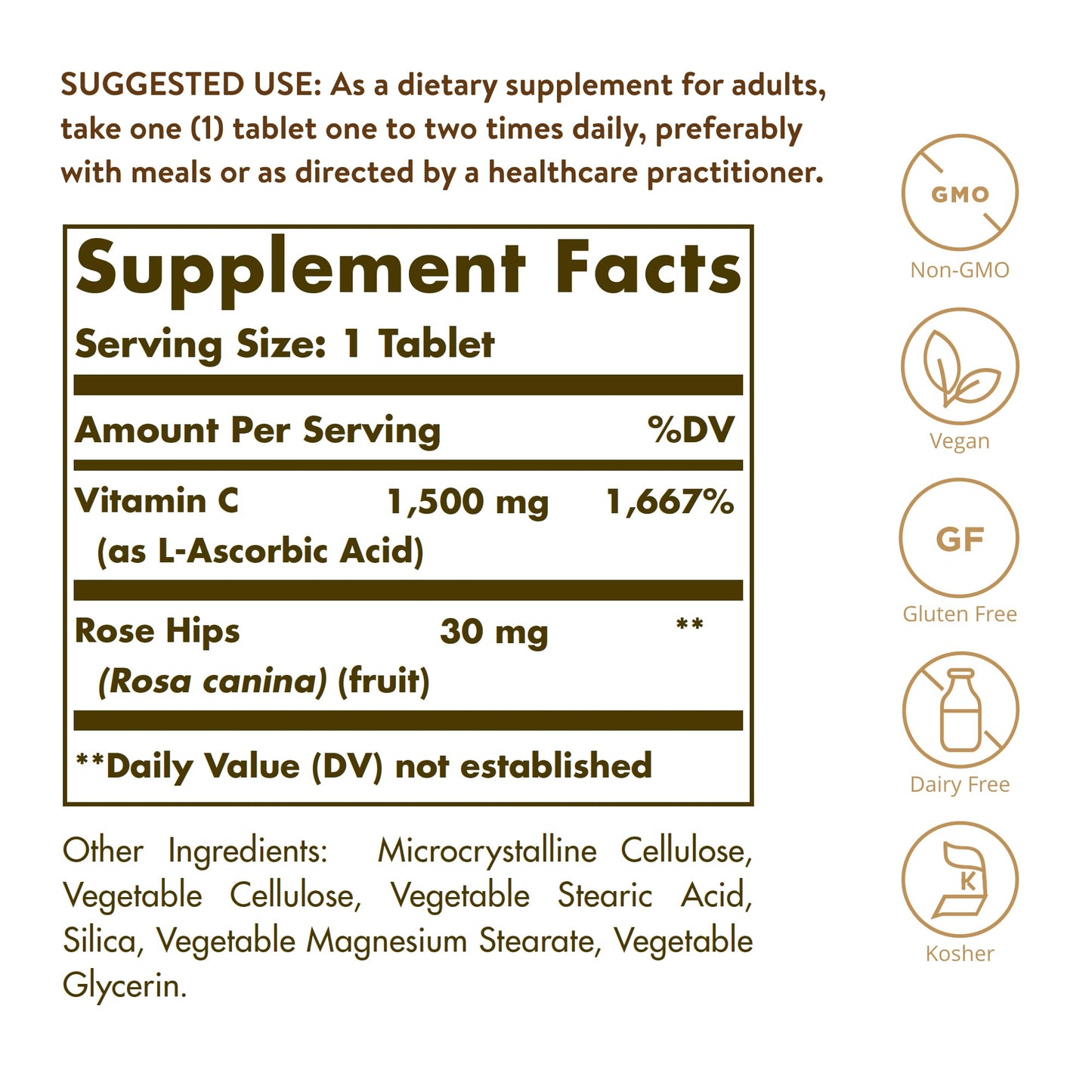 Solgar Vitamin C 1500 mg with Rose Hips, 180 Tablets - Antioxidant & Immune Support - Overall Health - Supports Healthy Skin & Joints - Non GMO, Vegan, Gluten Free, Dairy Free, Kosher - 180 Servings - Medaid International