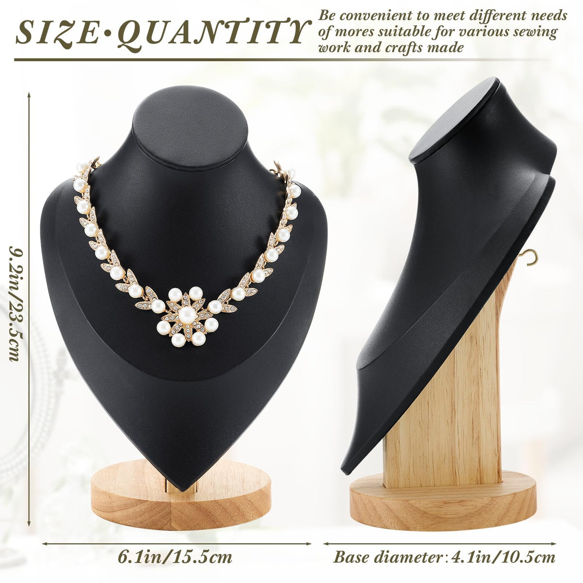 KASTWAVE 2 Pack Black Bamboo Necklace Bust Display Stand (9.2×6.1 Inch), Jewelry Display for Necklaces/Pendants/Earrings | Home Organizer & Retail Vendor Stand for Trade Shows & Boutiques
