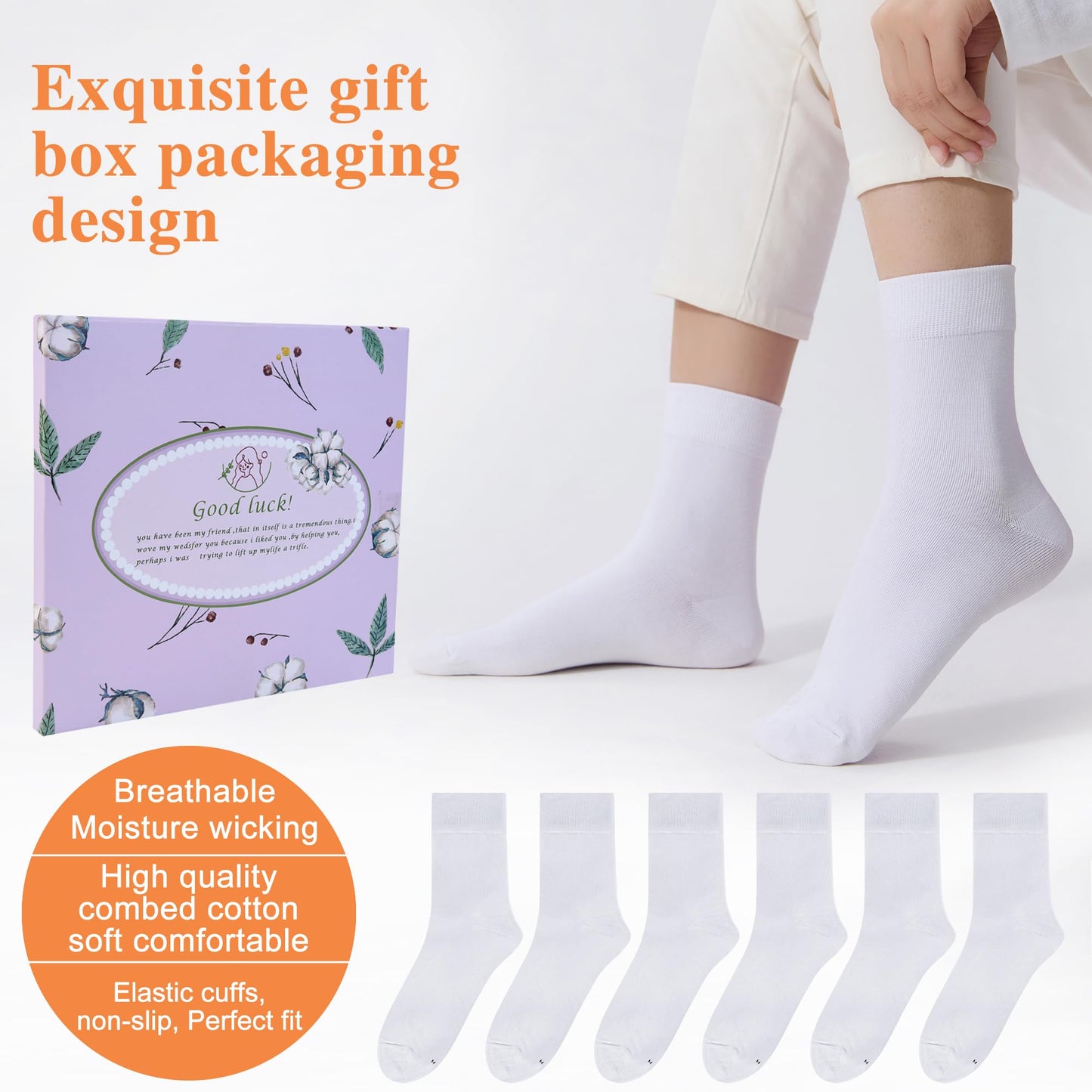 ATBITER Women's Thin Cotton Crew Socks - Soft Above Ankle Bootie Casual Dress Socks 6-Pairs With Gift Box - Medaid International