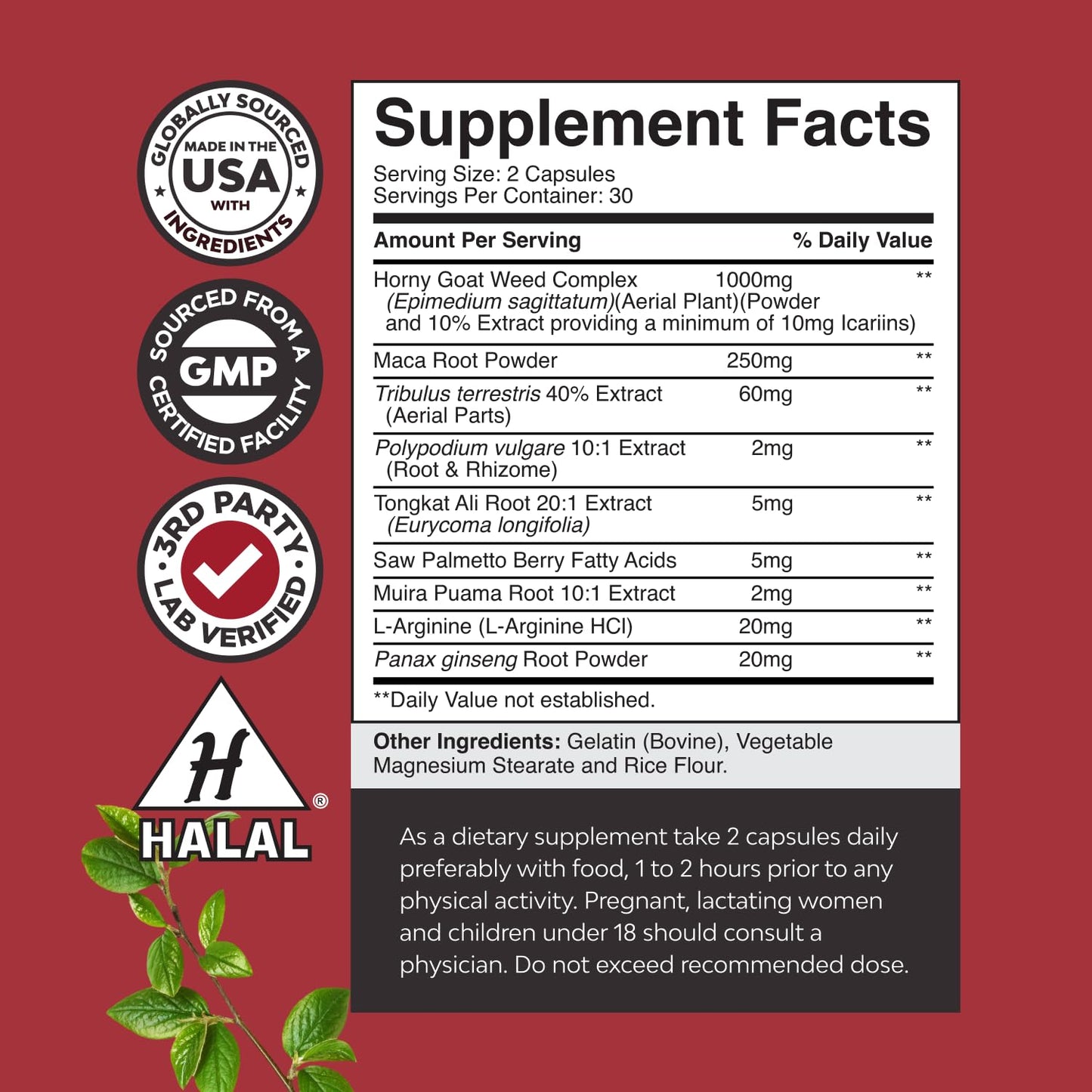 Bundle of Horny Goat Weed for Men with Black Maca Root, Tongkat Ali, Saw Palmetto & Panax Ginseng Extract and Potent Black Maca Root Capsules - Men's Wellness Supplement to Support General Health - Medaid International
