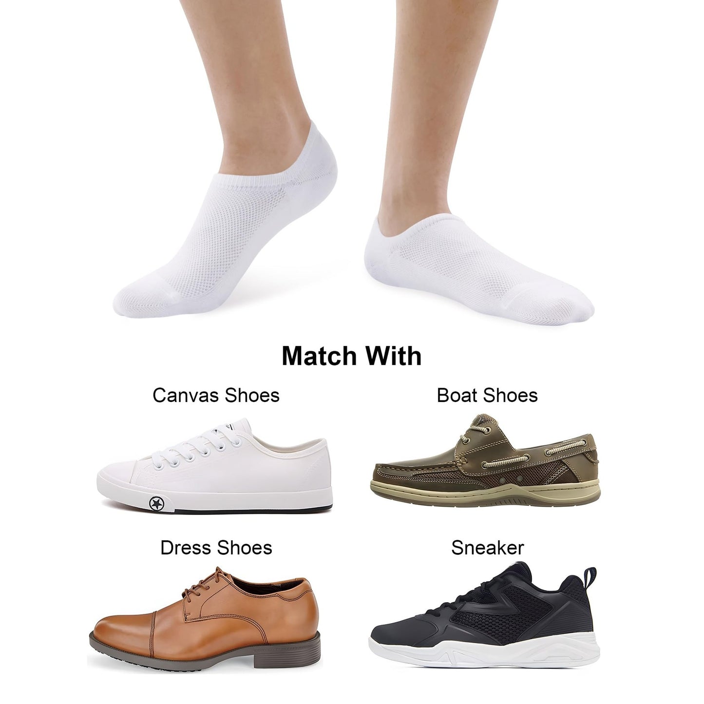 SIXDAYSOX No Show Socks for Men 8 pack Cotton Thin Low Cut Non Slip for Loafer Flats Sneakers (Anti Odor -8 Pure White, Shoe Size:12-15) - Medaid International