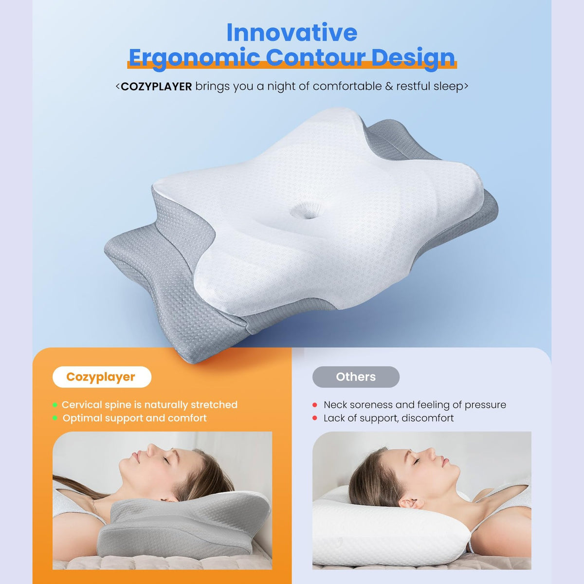 Ultra Pain Relief Cooling Pillow for Neck Support, Adjustable Cervical Pillow Cozy Sleeping, Odorless Ergonomic Contour Memory Foam Pillows, Orthopedic Bed Pillow for Side Back Stomach Sleeper - Medaid International