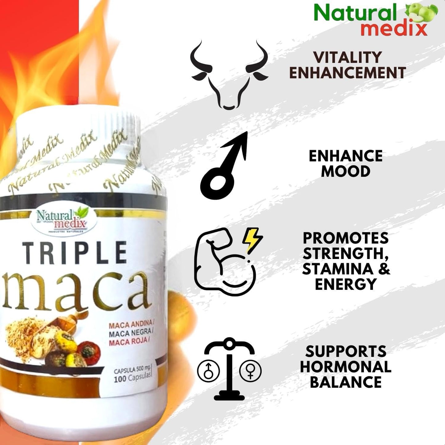 Natural medix Premium Triple Maca Black, Red, and Yellow Maca– Vitality & Endurance Support – 100% Natural Supplement - Medaid International