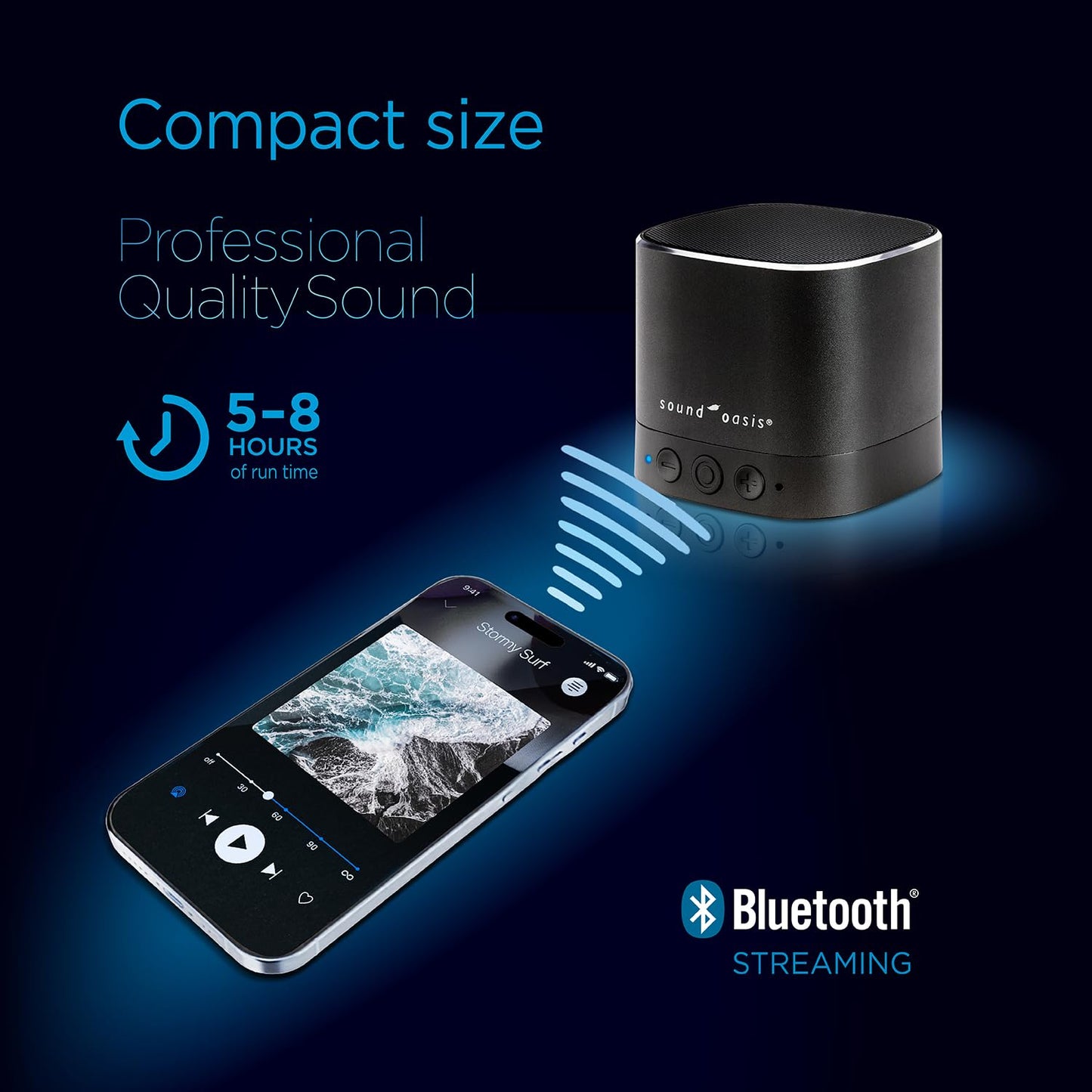 Sound Oasis® Bluetooth® Tinnitus Sound Therapy System® - Sleep Better, Manage and Mask Tinnitus, 25 Built-in Sounds for Tinnitus Relief, 12-Hour Sound Duration - Medaid International