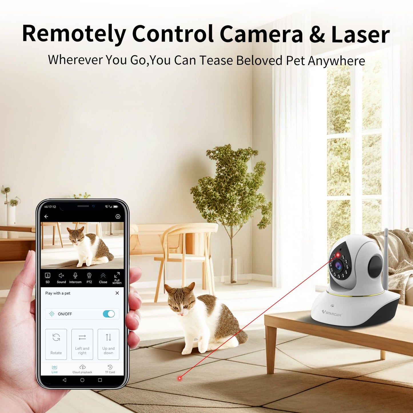 VSTARCAM Pet Camera with Laser, 3MP 2.4GHz WiFi Interactive Dog & Cat Laser Toy with Night Vision, Motion Detection Alerts, APP Remote Control Indoor Security Camera for Pet Monitoring - Medaid International