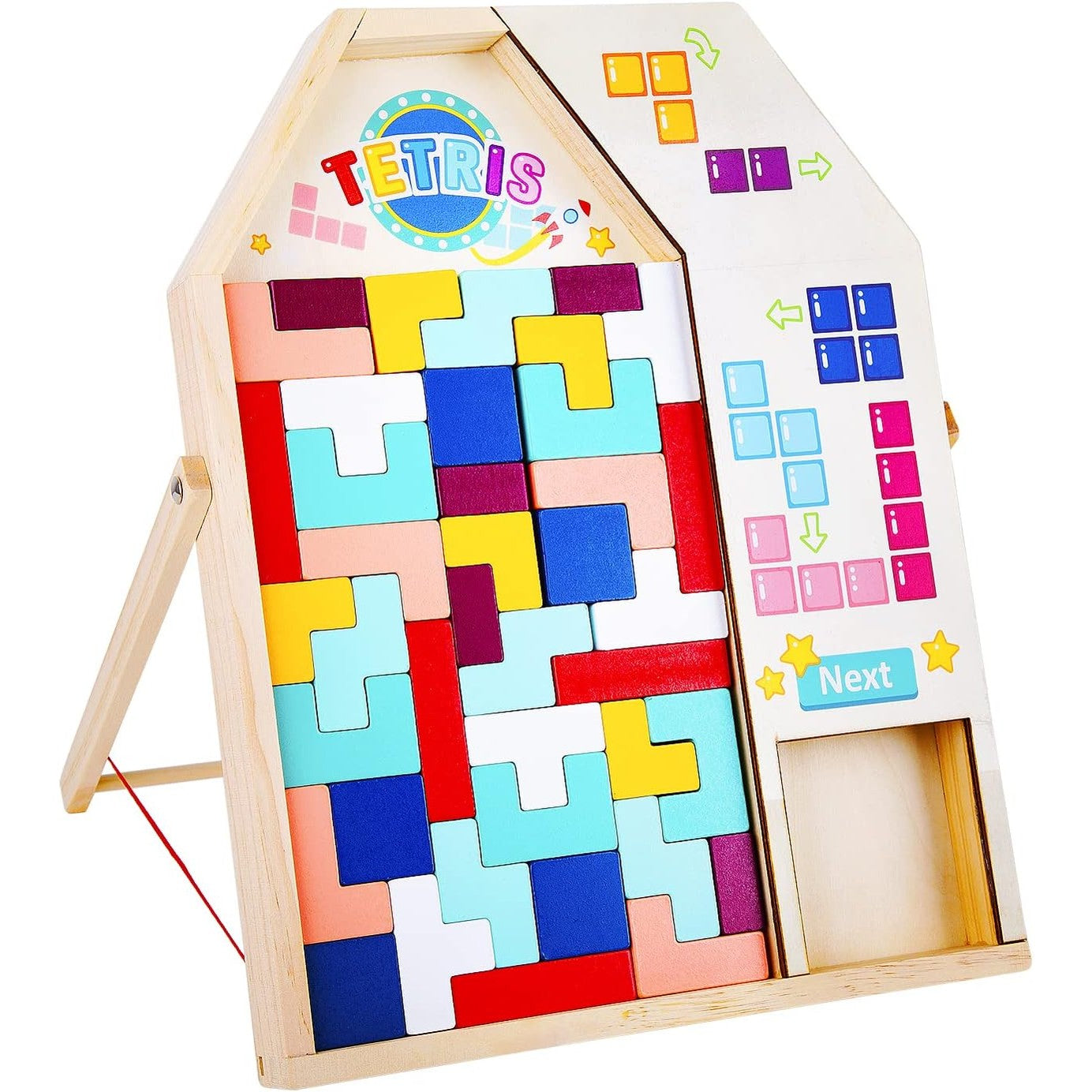 40pcs Wooden Puzzle Blocks Puzzle Intelligence Toy Set Creative 3D Russian Blocks Game Toy