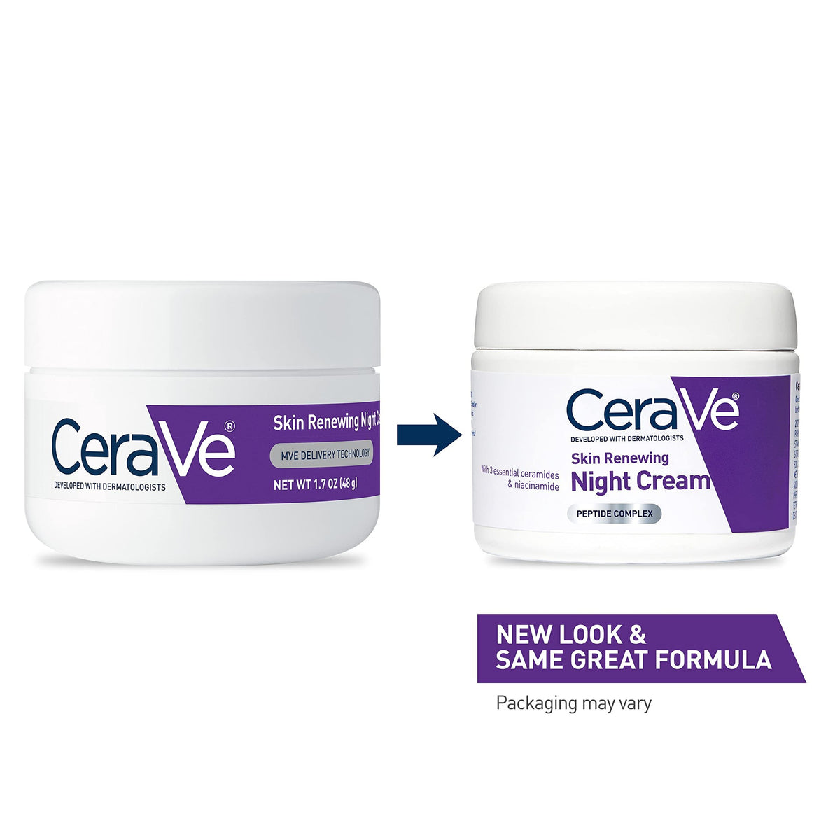 CeraVe Skin Renewing Night Cream, Niacinamide, Peptide Complex, and Hyaluronic Acid Moisturizer for Face, 1.7 Ounce, Packaging may Vary - Medaid International