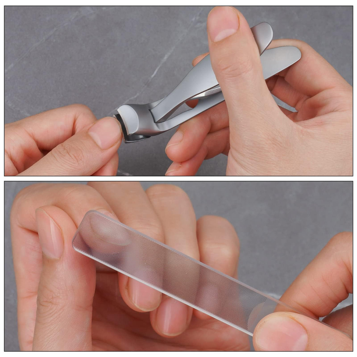 TERRIFI Stainless Steel Nail Clippers, Ultra-Wide Jaw Opening Toenail Clipper for Thick Nails, Cutter for Ingrown Manicure Set with File Metal Boxed, Pedicure Kit for Men Women Seniors (Gray)