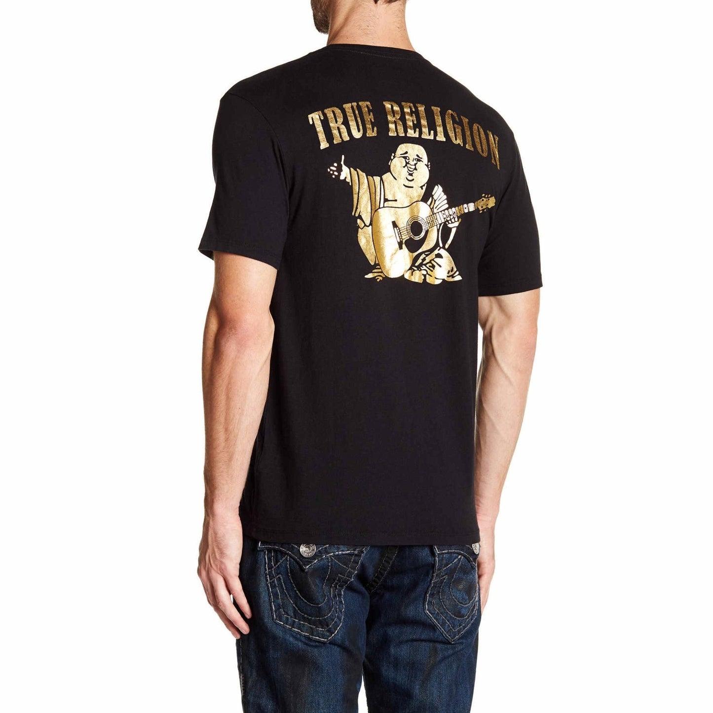 True Religion Men's Big Buddha Metallic Short Sleeve Tee, BLACK, L - Medaid International