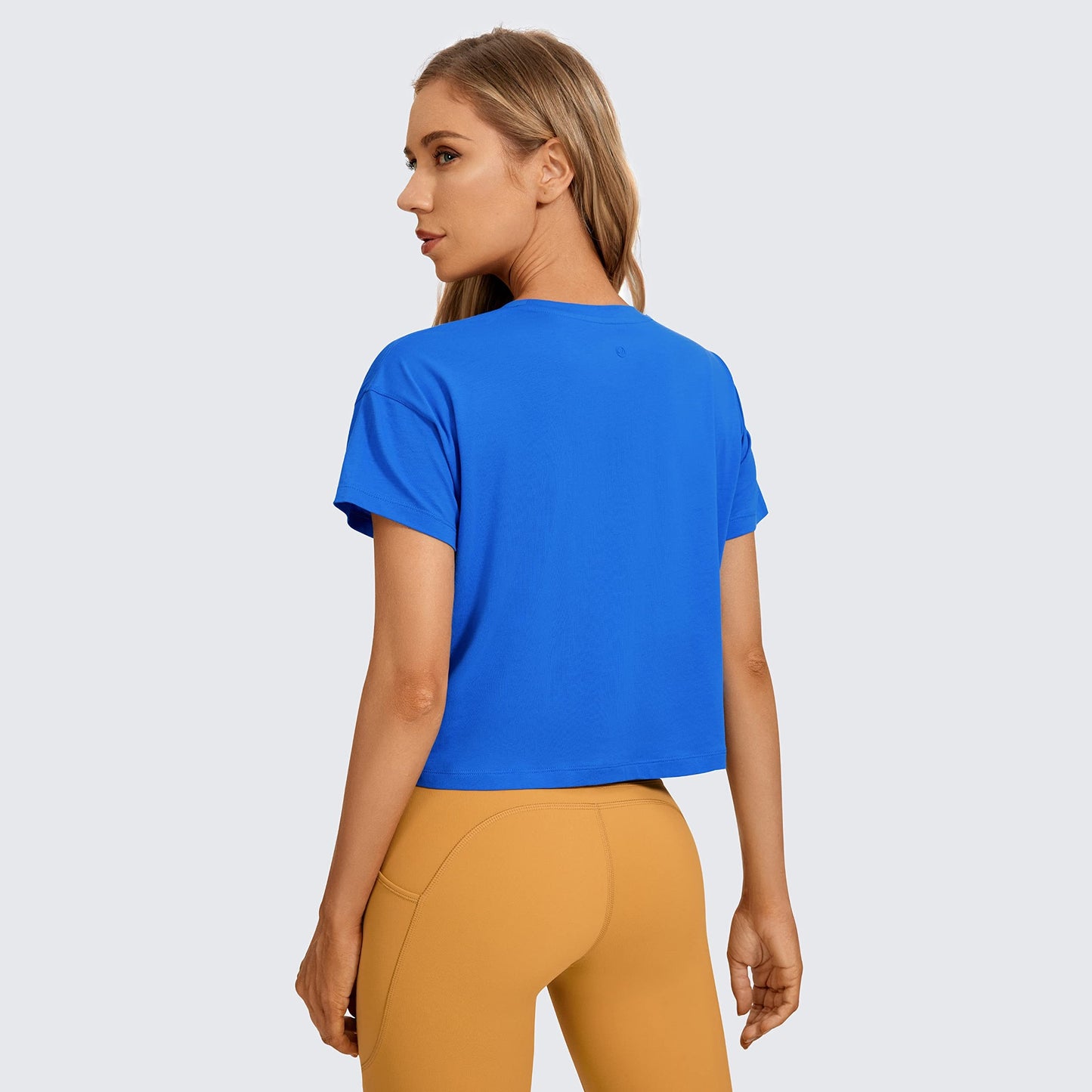 CRZ YOGA Women's Pima Cotton Workout Short Sleeve Shirts Loose Athletic Crop Tops Gym Casual Cropped T-Shirt Strong Blue Medium - Medaid International