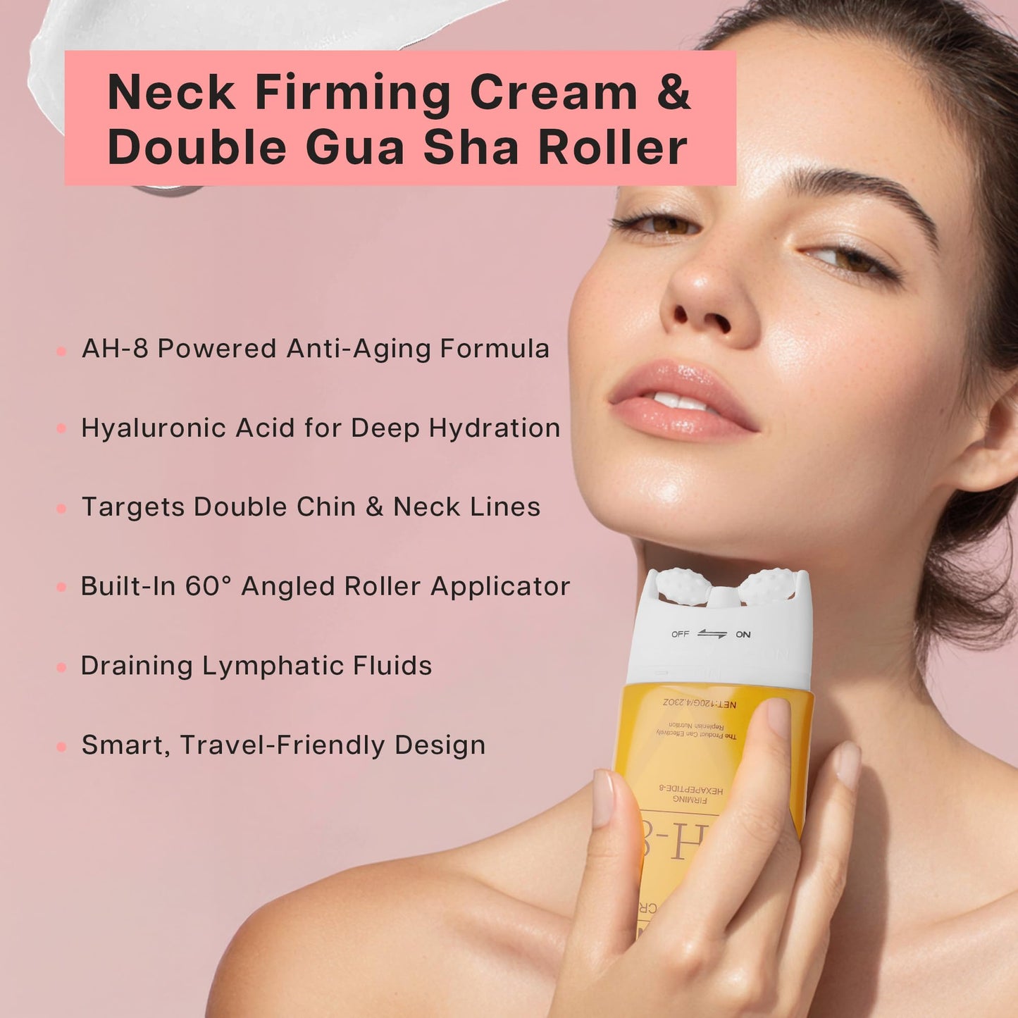TINYLENS EELHOE 2PCS AH-8 Neck Firming Cream, 2-in-1 Roller Gua Sha Moisturizer for Sagging Neck, Double Chin & Face Lifting, with Hyaluronic Acid - Medaid International