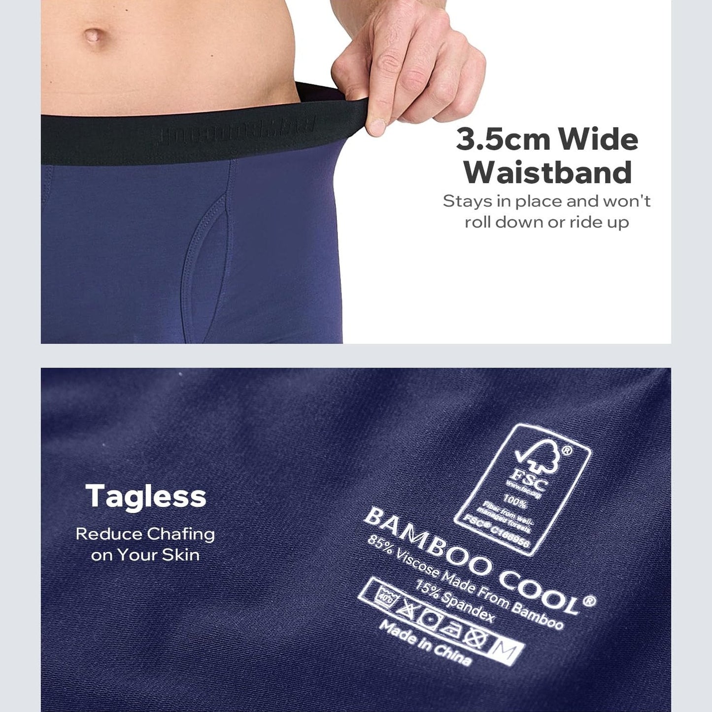 Men's Bamboo Underwear 4-Pack - Ultra Soft, Anti-Roll Waistband, Tagless Trunks - Medaid International