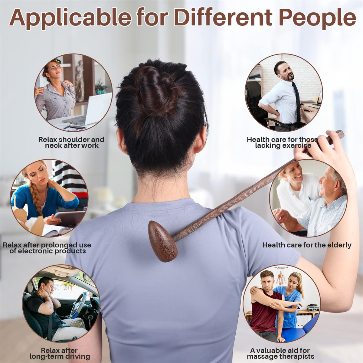 TERRIFI Wood Hammer Self Massage Tools for Back and Neck, Handheld Therapy Stick for Self-Massage, Ideal Gift for Seniors, 2 PCS