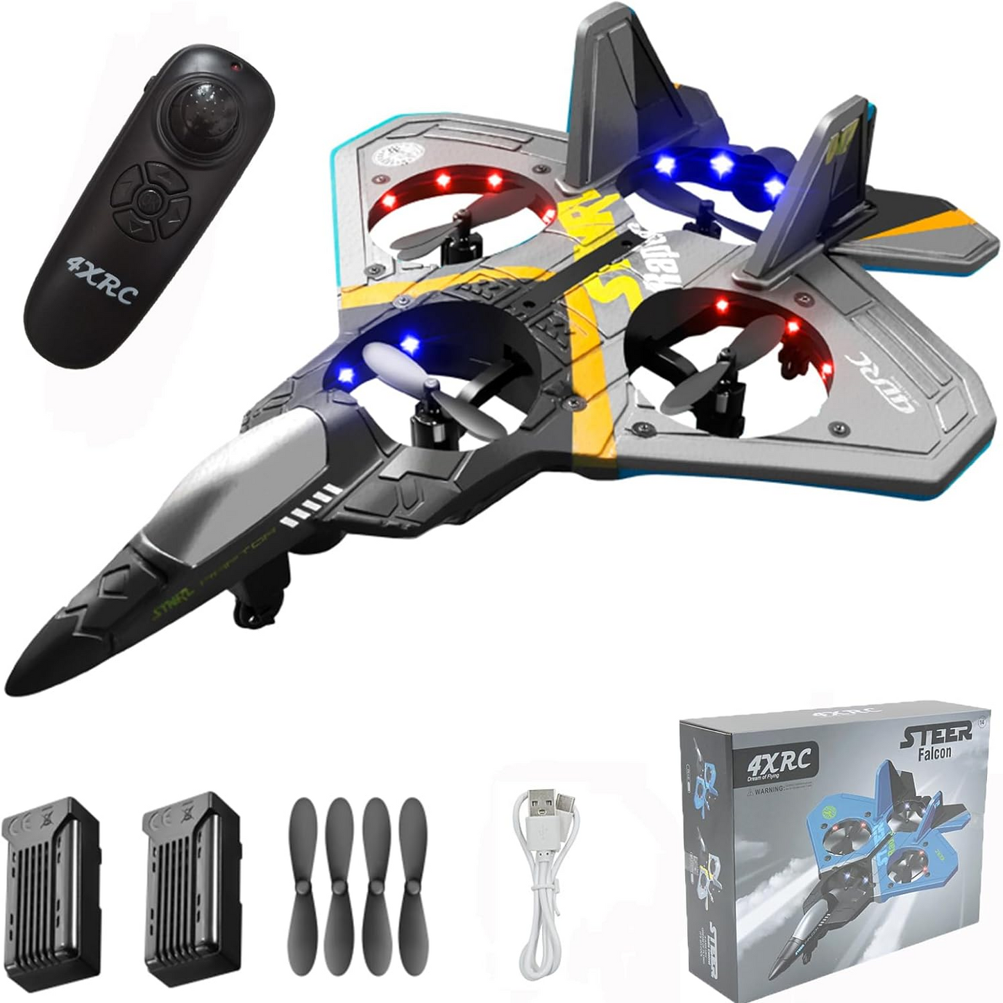 4XRC Jet Fighter Stunt RC Plane, Airplane 360° Drop-Resistant