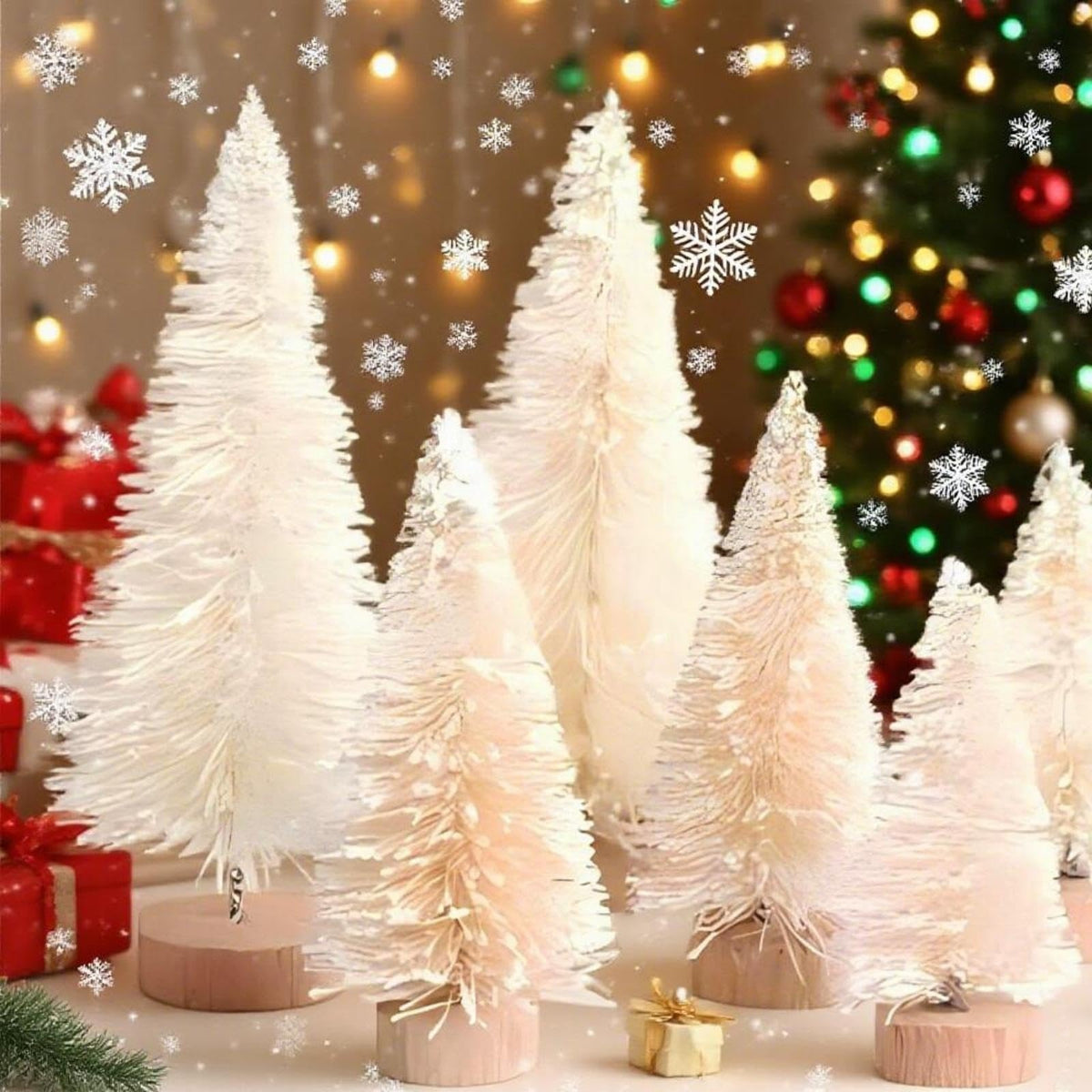 Mini Christmas Tree, 6 PCS Small Artificial Christmas Trees with Base, 3 Size Tabletop Christmas Trees for Home Decor (White) - Medaid International