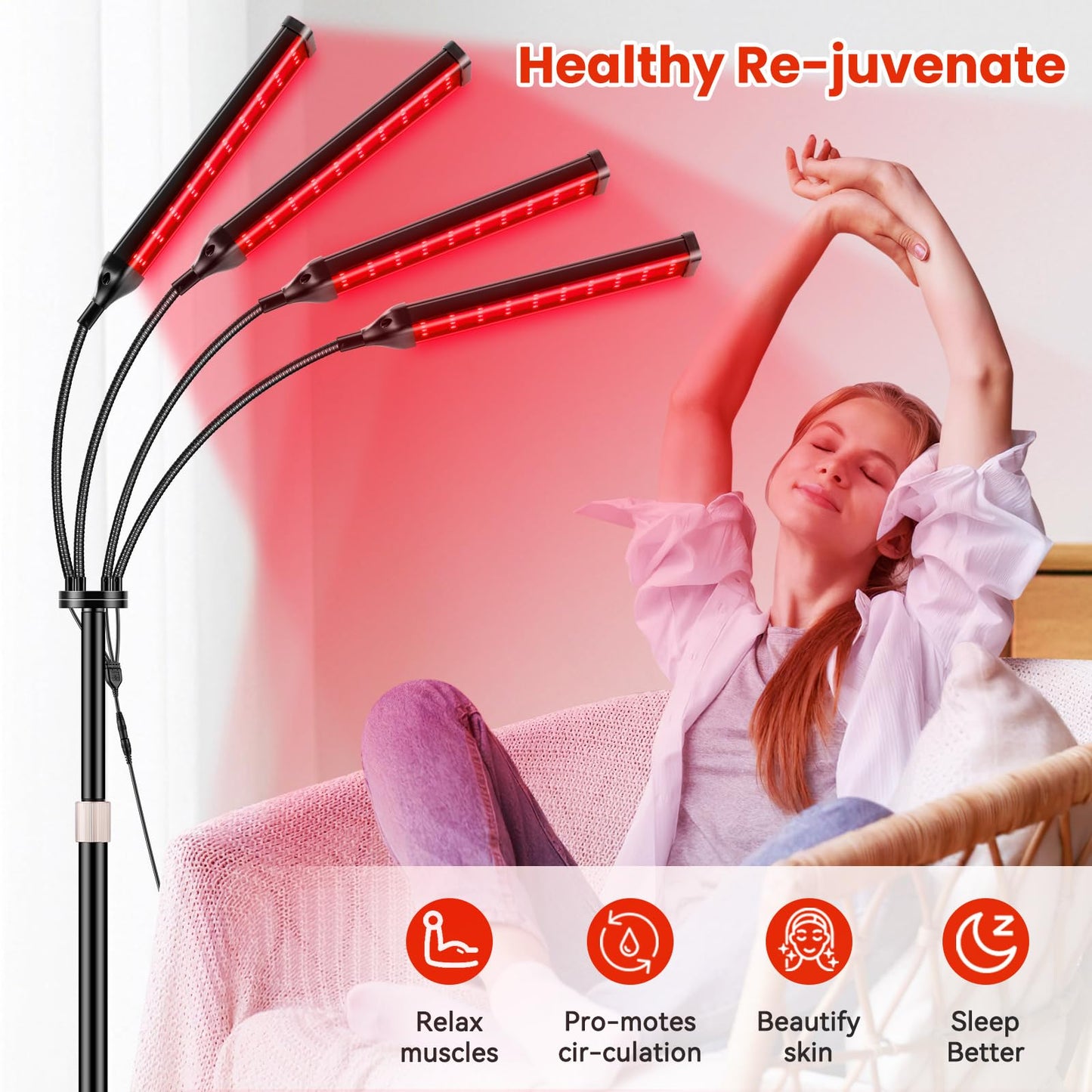 Viconor Red Light Therapy Lamp,4 Head Infrared Light Therapy for Body Device with Adjustable Stand-660nm Red Light&850nm Near Infrared Light Therapy Device for Face,Body,Pain,Skin at Home - Medaid International